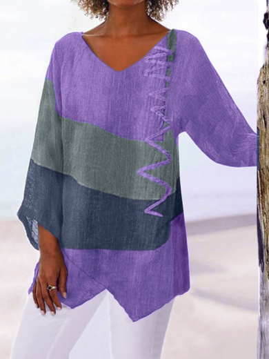 Purple Creative Flow V-Neck Top