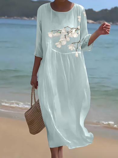 Stone | Grey Floral Midi Dress