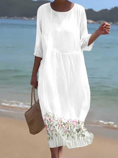 Cloud | Off-White Floral Midi Dress