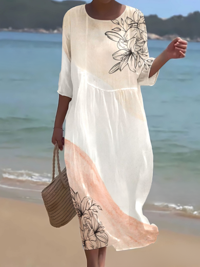 Sand | Beige Floral Midi Dress