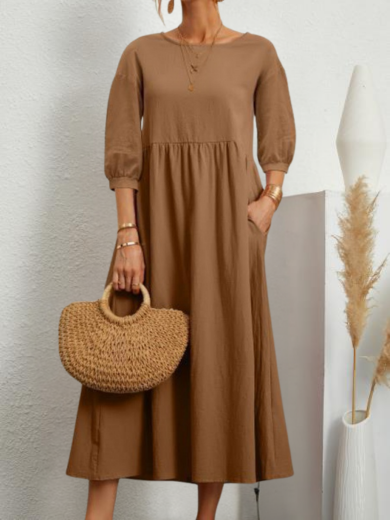 Lina | Lantern Sleeve Cotton-Linen Maxi Dress