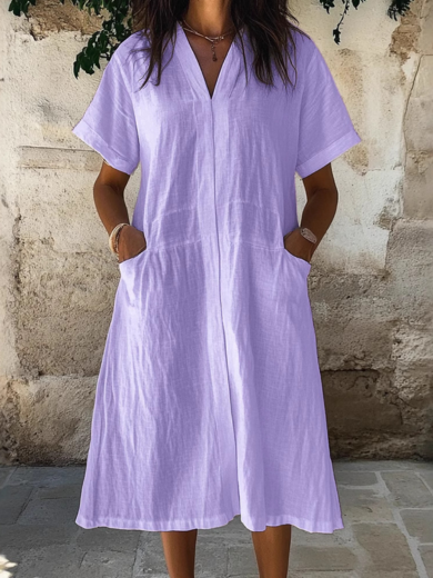 Elsa | Linen-blend summer pocket midi dress