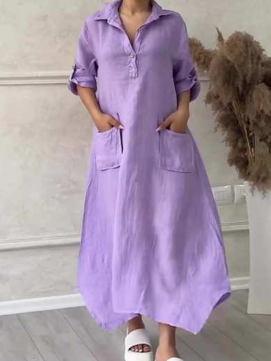 Relaxed Cotton-Linen Long Shirt Dress