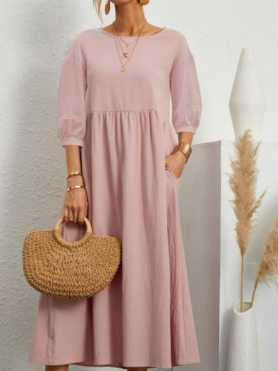 Lina | Lantern Sleeve Cotton-Linen Maxi Dress