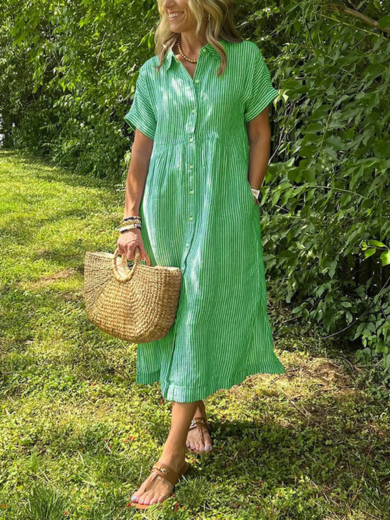 Green Ella Stripe Midi Shirt Dress