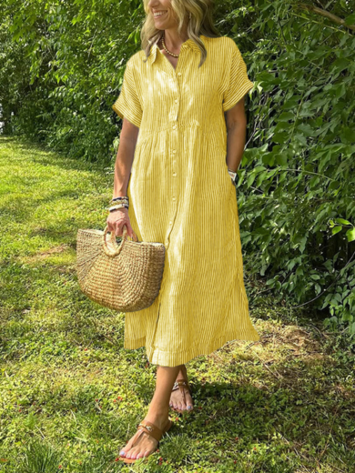 Yellow Mara Stripe Midi Shirt Dress