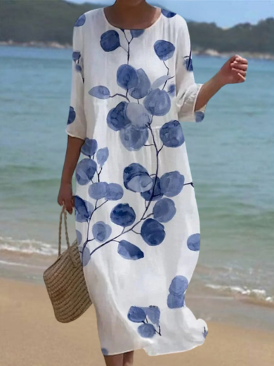Aria | Blue Flower Sculpted Print Midi Dress