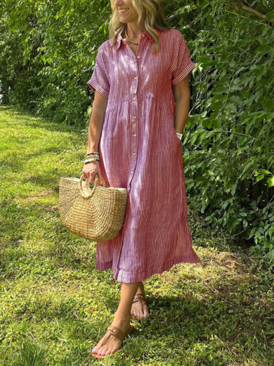 Red Mara Stripe Midi Shirt Dress
