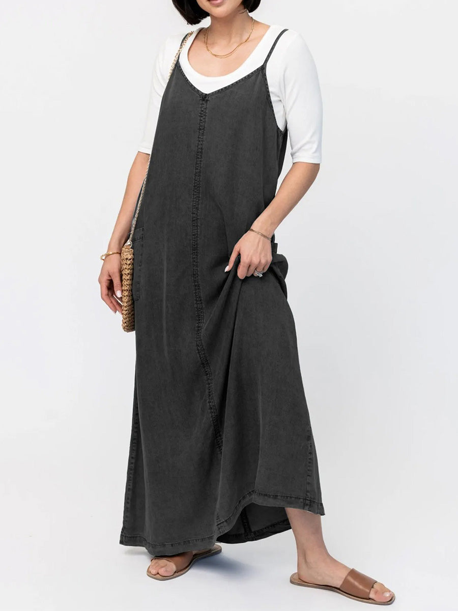 Nara | Vintage-Inspired Loose Fit Denim Maxi Dress