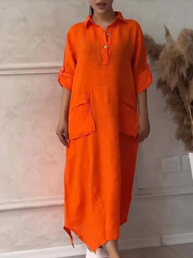 Relaxed Cotton-Linen Long Shirt Dress