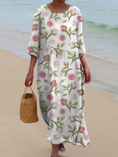 Sophia | Cream Floral Midi Dress