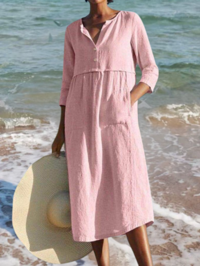Pink | v-neck cotton-blend dress