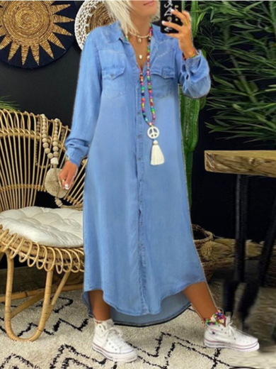 Lightweight Button-Front Midi Shirt Dress