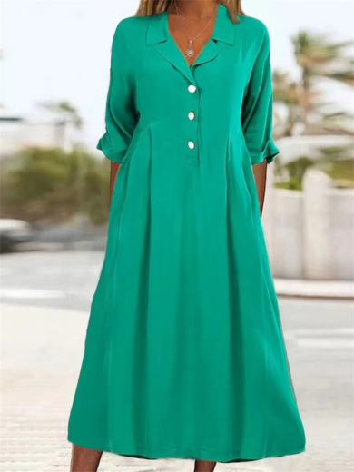 Soft Button-Front Long Shirt Dress