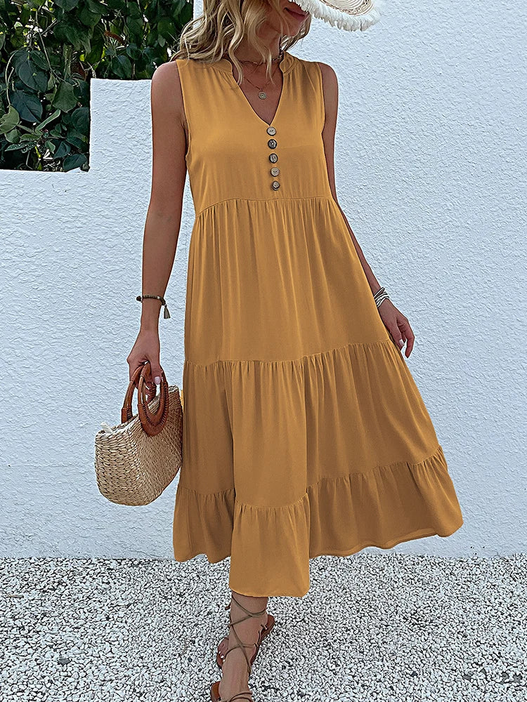 Breezy Summer Button-Front Midi Dress