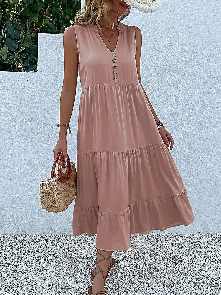 Breezy Summer Button-Front Midi Dress