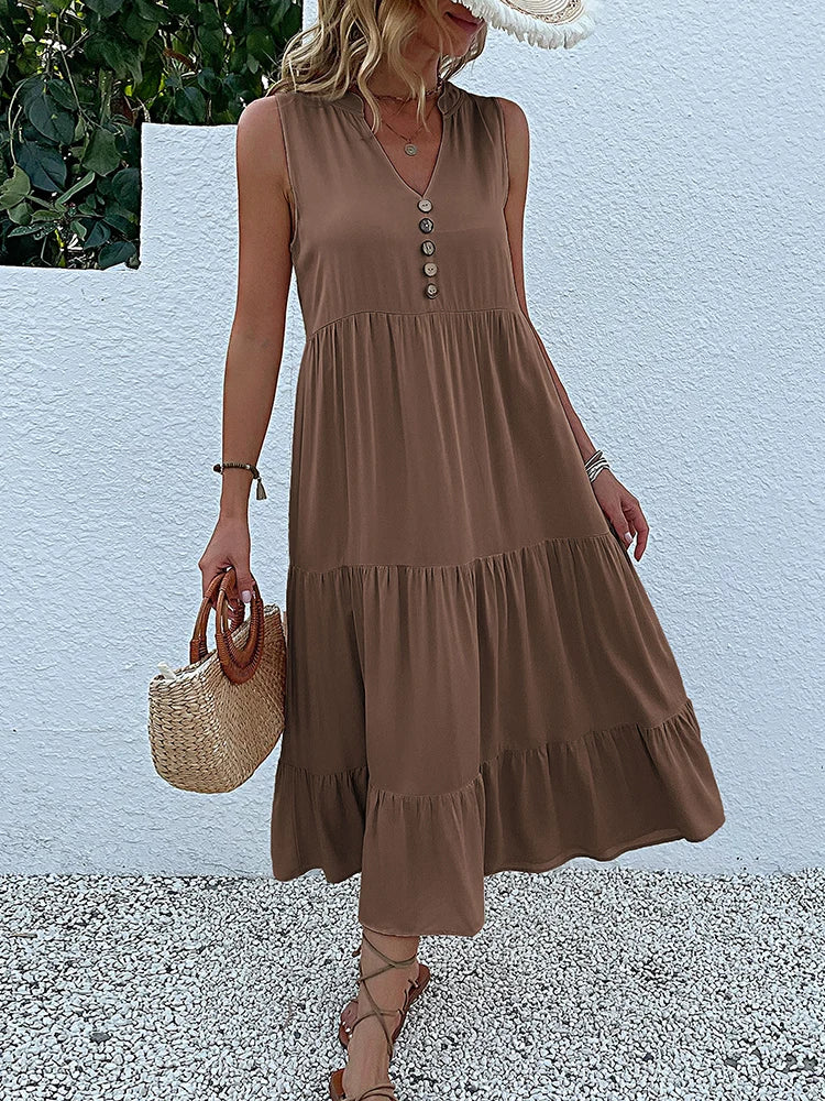 Breezy Summer Button-Front Midi Dress