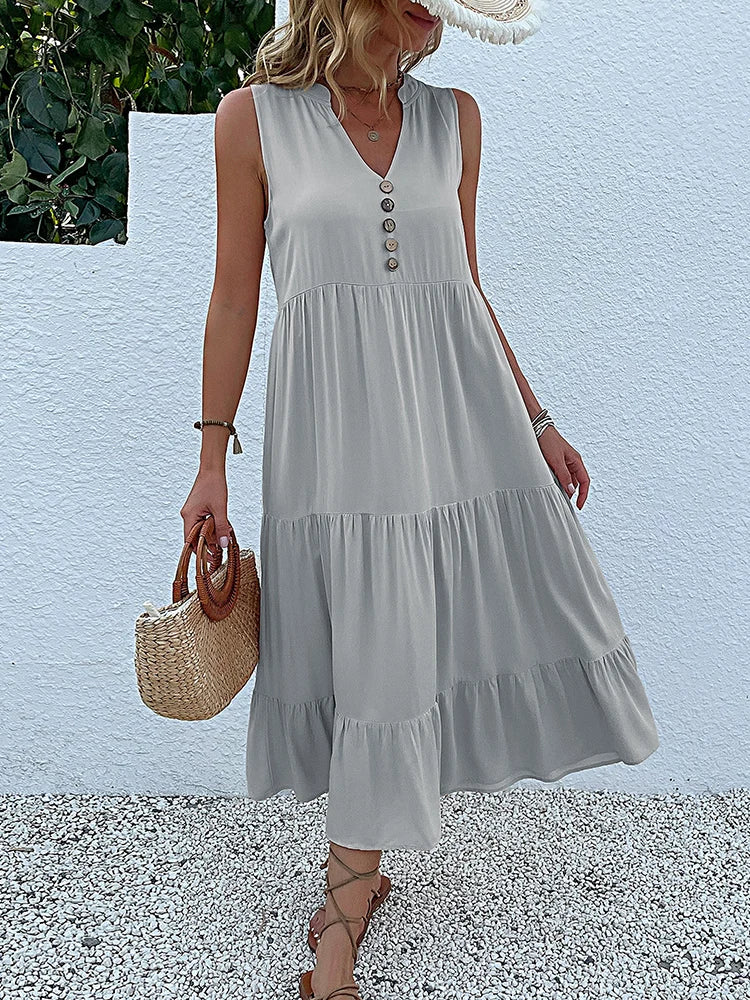 Breezy Summer Button-Front Midi Dress