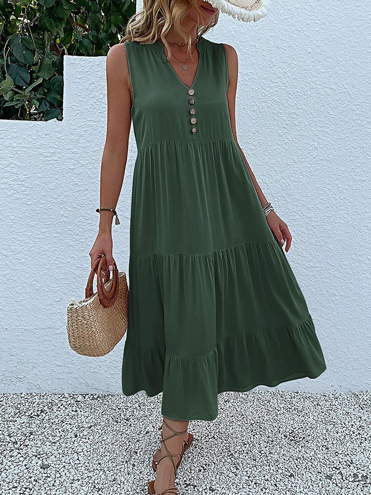 Breezy Summer Button-Front Midi Dress