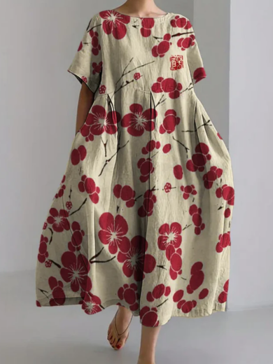 Sakura | Japanese Art Linen Maxi Dress