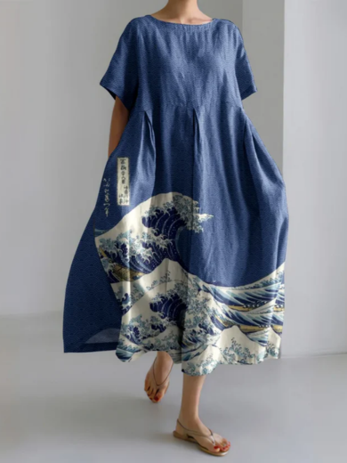 Oceana Japanese Wave Art Maxi Dress