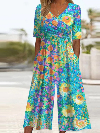 Bloom | Green Floral Short Sleeve Suit