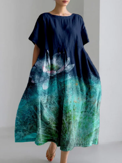Lotus | Vintage Art Linen Maxi Dress