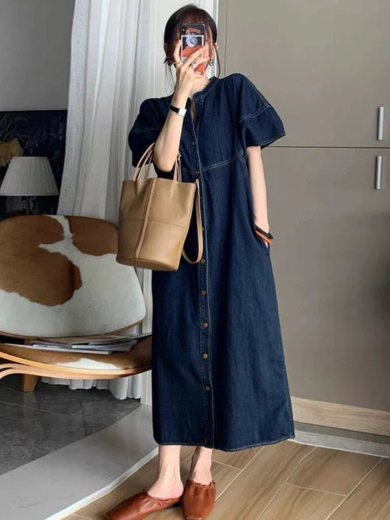 Cotton-Blend Button-Front Midi Dress