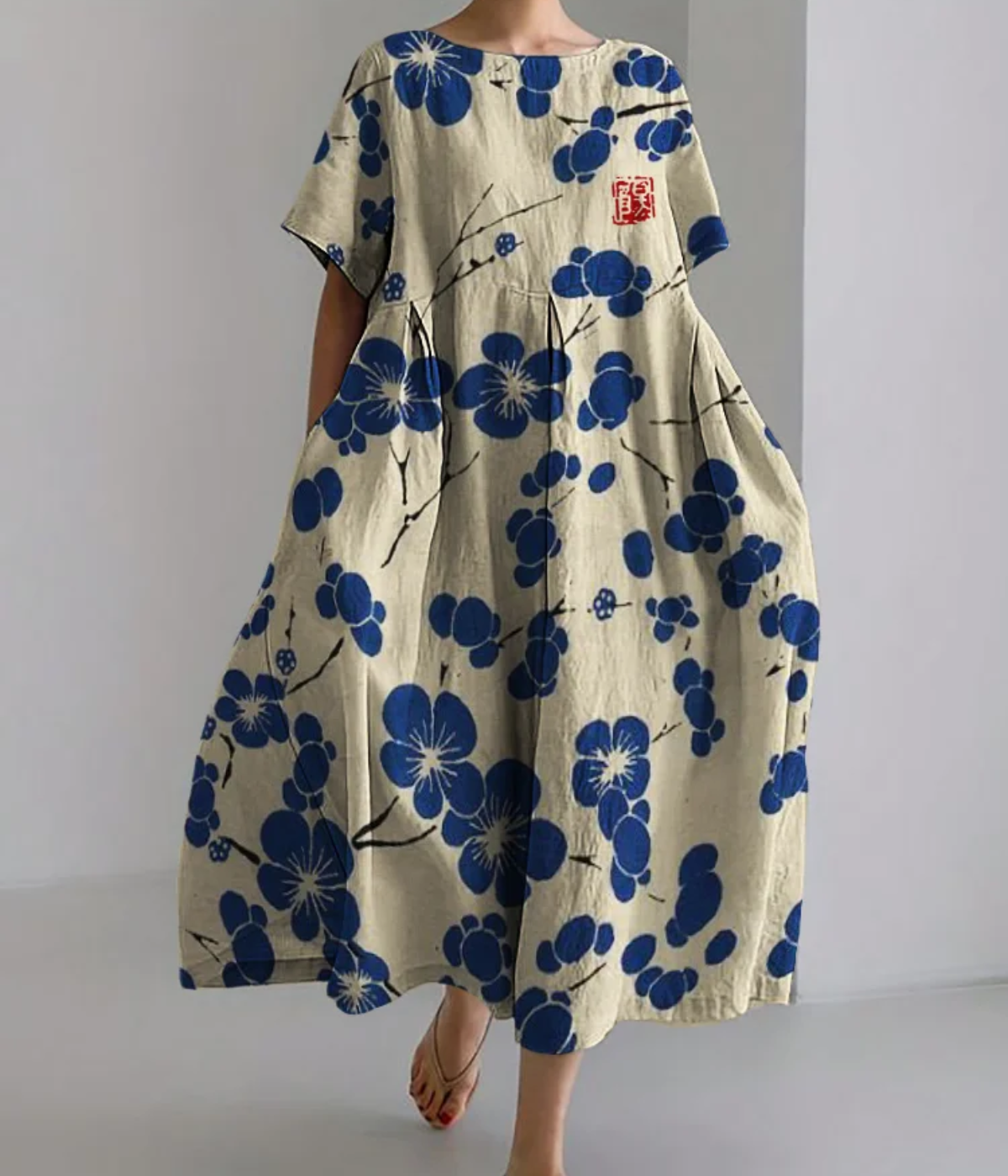 Sakura | Japanese Art Linen Maxi Dress