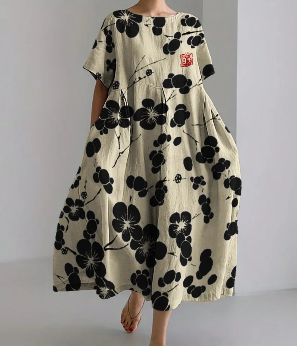 Sakura | Japanese Art Linen Maxi Dress