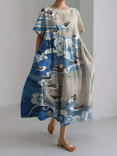 Marina | Coastal Waves Linen Maxi Dress