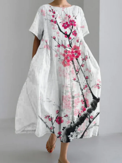 Arianna Artistic Floral Linen Maxi Dress
