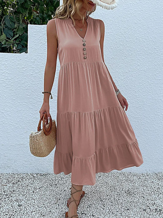Breezy Summer Button-Front Midi Dress