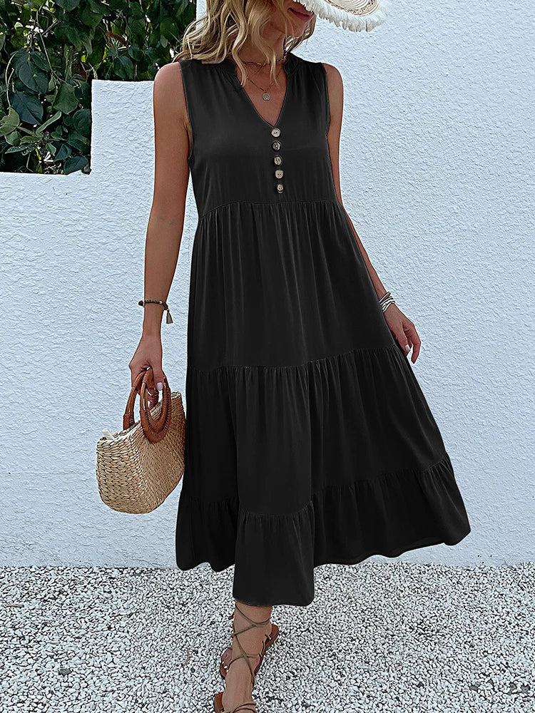 Breezy Summer Button-Front Midi Dress