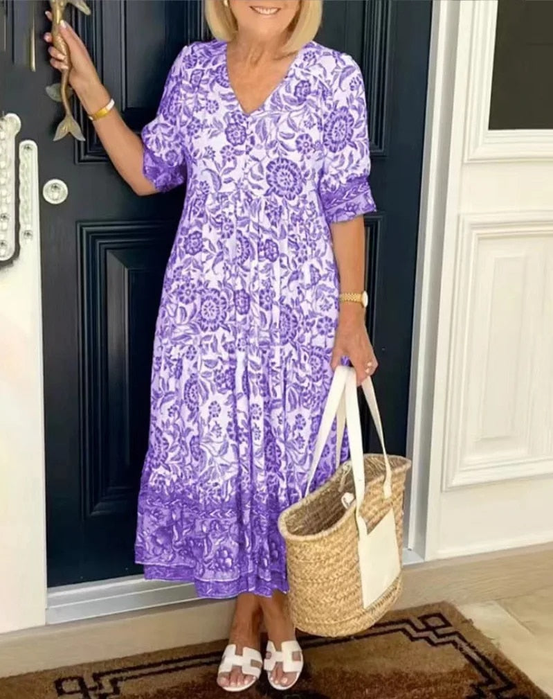 Amira - Elegant Floral Dress with V-Neck