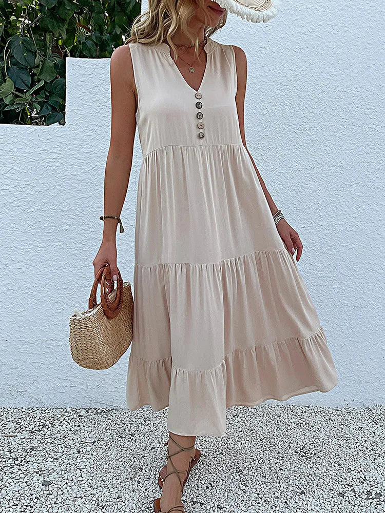 Breezy Summer Button-Front Midi Dress
