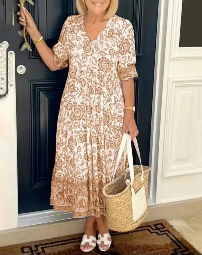 Amira - Elegant Floral Dress with V-Neck