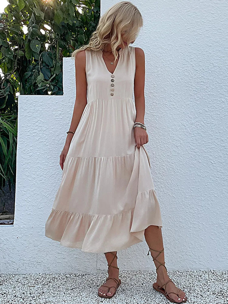 Breezy Summer Button-Front Midi Dress