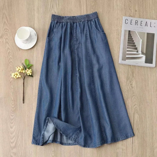 Amelia  Lightweight Denim Midi Skirt