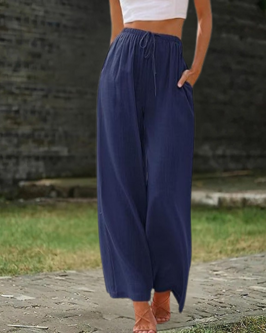 Marine Blue Cotton-Linen Pants