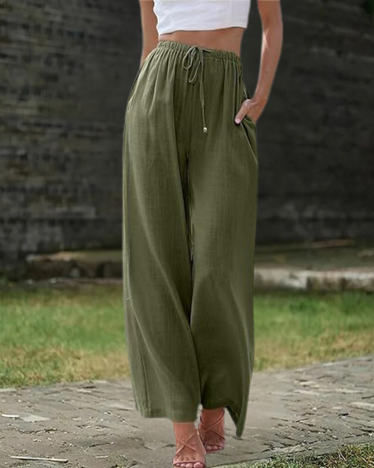 Green Cotton-Linen Pants