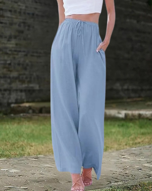Blue Cotton-Linen Pants