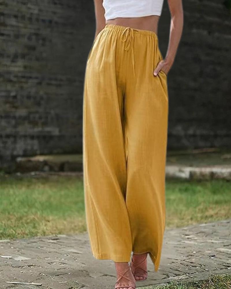 Yellow Cotton-Linen Pants