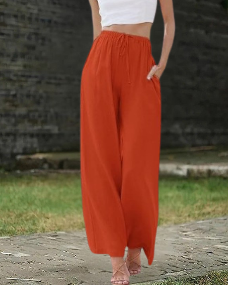 Red Cotton-Linen Pants