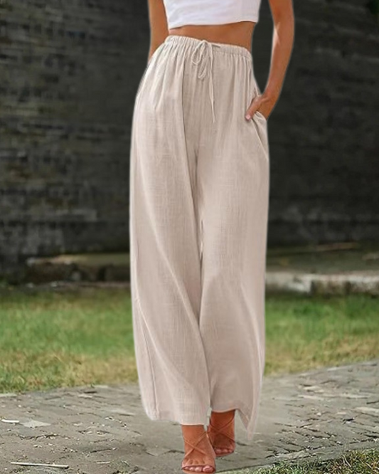 Light Beige Cotton-Linen Pants