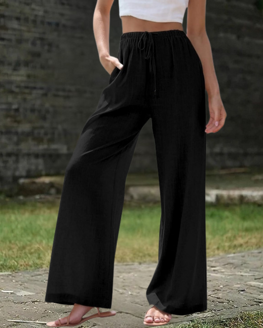 Black Cotton-Linen Pants