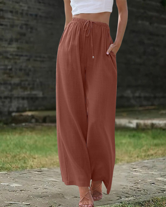 Orange Cotton-Linen Pants