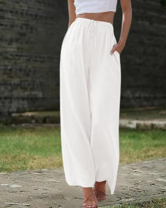 White Cotton-Linen Pants
