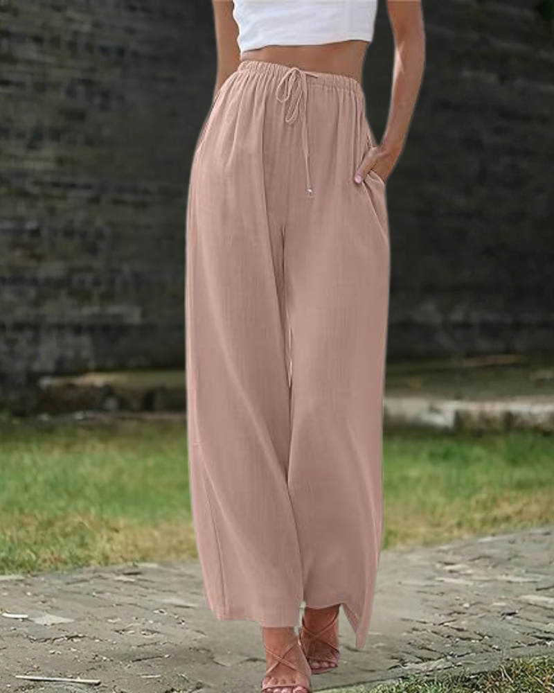 Pink Cotton-Linen Pants