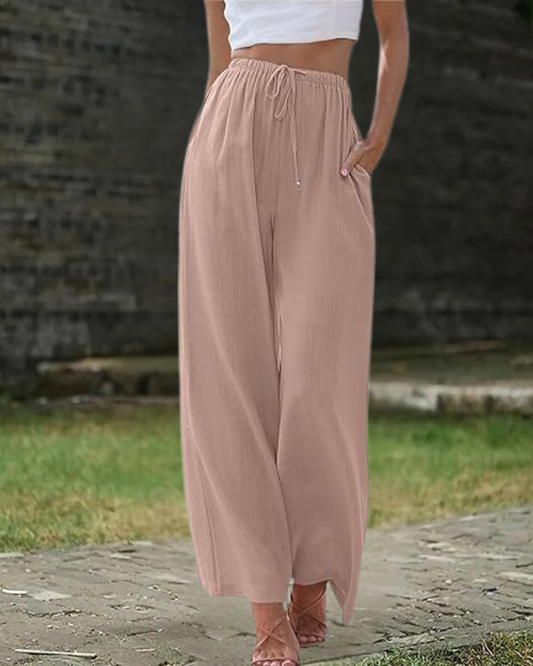 Pink Cotton-Linen Pants